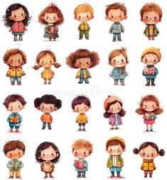 a group of children in different poses royalty illustration