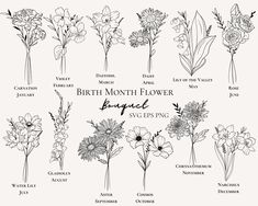 the different types of flowers are shown in black and white