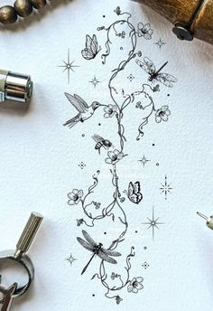 Beautiful Unique Tattoos For Women, Tattoo Ideas For Ribs For Women, Pearl Necklace Tattoo Ideas, Tattoo With Words And Design, Unique Animal Tattoos For Women, Whimsical Floral Tattoo, Pretty Tattoos For Women On Arm, Flower Tattoo Fillers Sleeve, Fairy Shoulder Tattoo