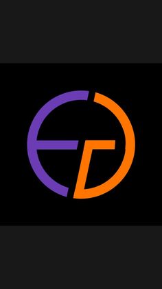 an orange and purple logo with the letter e in it's center, on a black background