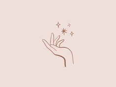 a hand holding stars in the air on a light pink background with brown lettering that reads,