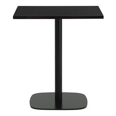 a black square table with a metal base on an isolated white background for display purposes