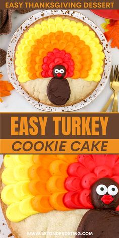 an easy thanksgiving turkey cookie cake for kids to make