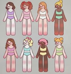 the paper dolls are all different sizes and colors