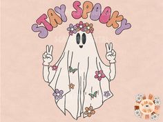 an image of a ghost with flowers and peace signs