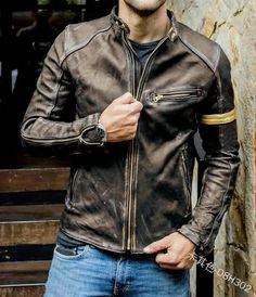 Make a bold statement with our timeless leather jacket for men! Crafted from premium leather, this jacket exudes rugged charm and urban sophistication. Whether you’re hitting the streets or revving up your bike, this jacket will be your ultimate companion. Embrace the edge, unleash your confidence, and elevate your look with this iconic piece. #LeatherJacket #MensFashion #UrbanStyle#menswear #menstyle Plain Fashion, Punk Man, Stand Collar Coat, Motorcycle Leather Jacket, Herren Style, Jacket Outdoor, Graduation Outfits, Biker Outfit, Men Street Fashion