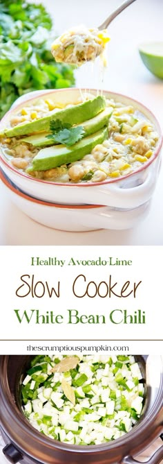 slow cooker white bean chili recipe in a casserole dish