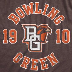 a brown shirt with an orange and white logo on the front that says bowling green