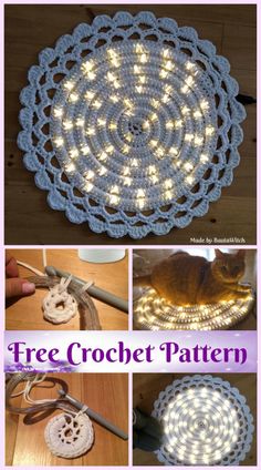 crocheted doily with lights on it and the words free crochet pattern