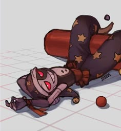 a cartoon character laying on the floor next to an object