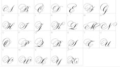 the upper and lowercase letters in cursive handwriting are all handwritten with black ink