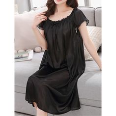 Pink Women's Casual Dress Summer Dress Midi Dress Polyester Sexy Dressy Patchwork Color Block Round Neck Party Home Light Pink Black Summer Spring One-size Long Sleep Dress, Summer Dress Midi, Long Skirt Pattern, Pola Rok, Casual Dress Summer, Silk Nightgown, Sleepwear Dress, Silk Sleepwear, Black F