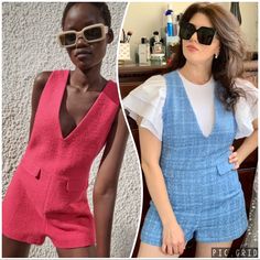 Sleeves V Neck Jumpsuit. False Flap Pockets At Front. Back Hidden Inseam Zip Closure. Fuchsia Color V-neck Workwear Sets For Summer, Chic V-neck Summer Sets, Pink V-neck Set For Work, Pink V-neck Workwear Set, Zara Fitted Summer Jumpsuits And Rompers, Pink V-neck Jumpsuits For Work, Zara Summer Workwear Sets, Fitted Zara Sets For Summer, Zara Summer Party Sets