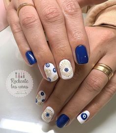 Summer Evil Eye Nails, Hamsa Nail Art, Turkish Nails Designs, Eye Nail Art Design, Nail Art Evil Eye, Eye Nails Design, Uñas Nail Art