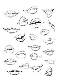 various lips drawn in black and white