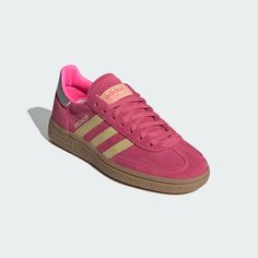 adidas Handball Spezial Shoes - Pink | Free Shipping with adiClub | adidas US Adidas Low Pink, Pink Sneakers Shoes, Adidas High Tops Pink, Pink Running Shoes Adidas, Adidas Blush Sneakers, Pink Sneaker Shoes, Womans Addidas Shoes, Gucci Pink Adidas, Sneakers Womens Adidas