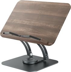 a wooden desk top sitting on top of a metal base with an adjustable keyboard holder