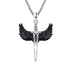 PRICES MAY VARY. Sword Necklace: The sword is a symbol of strength, power, and protection. Wearing a sword necklace can serve as a reminder of one's inner strength and determination. The black wings represent freedom, independence, and the ability to soar above adversity. With this protection necklace, you will have strong faith to protect your what you love. 925 Sterling Silver: The dagger necklace is used 925 sterling sliver. In terms of the finish, the necklace has undergone oxidation process Jewelry Valentines Day, Dagger Necklace, Wing Jewelry, Strong Faith, Protection Amulet, Silver Wings, Black Wings, Necklace Pendants, Wing Necklace