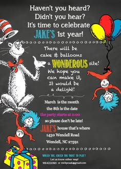 the cat in the hat birthday party poster