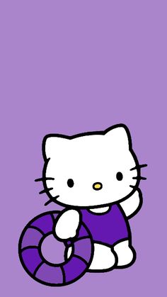 hello kitty holding a life preserver on a purple background