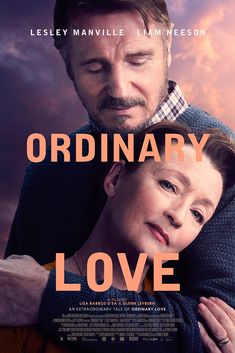 the movie poster for ordinary love with two people hugging each other and looking at something