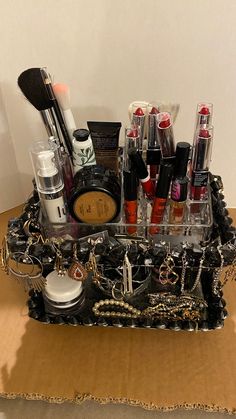 "This unique Handmade One-Of-The-Kind  Jewelry and Makeup Storage Organizer is perfect when you don't want one like anyone else got, keep your counter clutter free with this handmade makeup and jewelry storage. Instruction:  handle from the bottom and wipe with a damp cloth. Weight: 3lb and 12.9oz Measurement: 11\"L x 9\"H x 11\"W" Makeup Storage Organizer, Counter Clutter, Makeup Counter, Handmade Makeup, Makeup Storage Organization, Makeup Organizers, Gray Jewelry, Toiletry Storage, Jewelry Storage