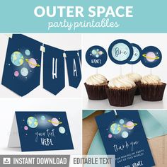 outer space party printables and cupcake toppers with free editable text