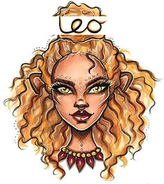 a drawing of a woman's face with the word leo above her head and an astrological sign above it