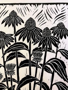 black and white drawing of flowers in the grass