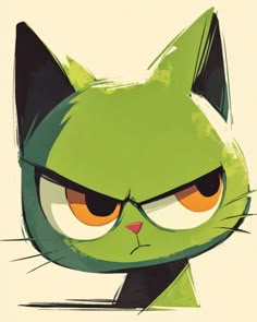 a green cat with orange eyes and big ears