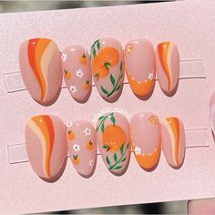 Citrus Nails, Fruit Nail Designs, Fruit Nail Art, Boho Nails, Retro Nails, Hippie Nails, Simple Acrylic, Cute Simple Nails, Summery Nails