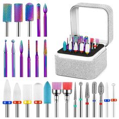 PRICES MAY VARY. One Kit for Beginners and Professionals: Our 25pcs nail drill bits are made by different materials. It perfectly fits for any nail art work like grinding, sharpening, carving, polishing, smoothing and cuticles removal, removing acrylic nails. Built to meet all needs for both beginners and professionals. Wide Range of Applications: These 3/32 inch nail drill bits for acrylic nails can work with most electric or rechargeable efile nail drill machines. Perfect for DIY nail art, bea Acrylic Nail Drill, Poly Nail Gel, Nails Gel Polish, Remove Acrylic Nails, Metal Storage Box, Nail Drill Bits, Nail Techniques, Diy Acrylic Nails, Nail Drill Machine