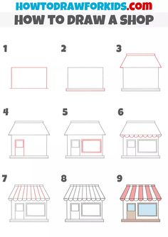 how to draw a shop step by step instructions for kids with pictures on the front and side