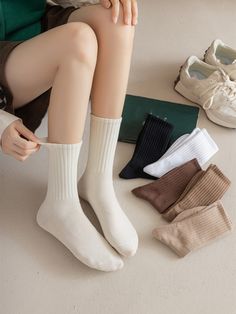 Multicolor  Collar  Tela tejida Liso  Embellished   Calcetines y Medias de Mujer Style Sportif, Long Socks, Colorful Socks, Athletic Socks, Dress Socks, 4 Way Stretch Fabric, Designer Socks