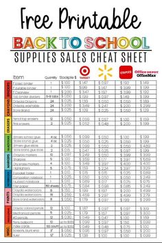 printable back to school supplies sale sheet