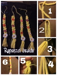 the instructions for how to make a flower - shaped braid with yarn and flowers on it