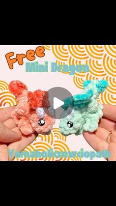 two small crocheted sheeps are being held in their hands with the words free mini