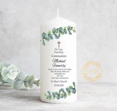 Personalised First Holy Communion Candle.  Please read the description before placing an order.  This First Holy Communion Candle includes: - Personalisation (name, date & Church) - 15cm Main Pillar Candle  If you prefer to add your personalised message, please let me know, and if I can work it to fit, I shall certainly make them up for you! Thank you for supporting small businesses. Communion Candles, Ritual Candles, First Holy Communion, Holy Communion, Pillar Candle, First Communion, Pillar Candles, Ritual, Small Businesses