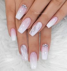 31 Trending Wedding Nails - Ak Pal Kitchen Pink Wedding Nails, Bridal Nails Designs, Wedding Nails Glitter, White Glitter Nails, Ombre Nails Glitter, Valentine Nails, Ombre Nail Designs, Nail Art Ombre, Wedding Nails Design