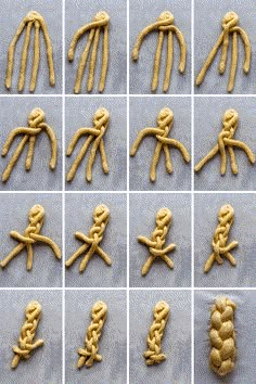 eight pictures of different types of cookies with chains on them, all in the shape of human hands