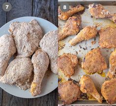 an image of chicken on a baking sheet with other ingredients to make the recipe and how to cook them