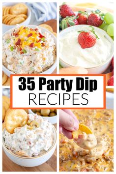 Bacon dip, fruit dip, olive dip, and sausage dip. Hoagie Dip, Sweet Dips Recipes, Cold Dip Recipes, Party Dip Recipes, Delicious Dips Recipes, Sweet Dips, Dip Recipes Easy, Yummy Dips