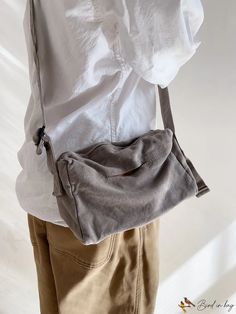 BirdinBag - Compact Canvas Crossbody Bag Grey Bag, Canvas Crossbody Bag, Bag Straps, Hobo Bag, Polyester Material, Dark Grey, Crossbody Bag, Grey, Canvas