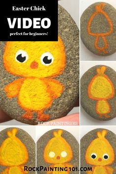 the steps to make an easter chick painted on rocks