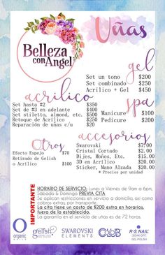 a purple and blue watercolor poster with the words,'beleza con angel '