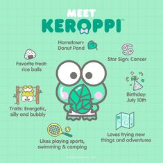 a poster with the words meet keropp on it and an image of a cartoon character