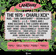 an event poster for laneway festival, featuring the band's main line up