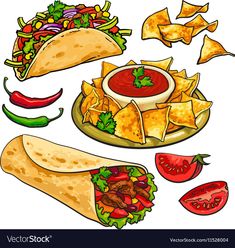 mexican food with salsa and tortilla - food objects