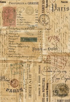 an old fashioned postcard with stamps and letters on it's side, including the letter