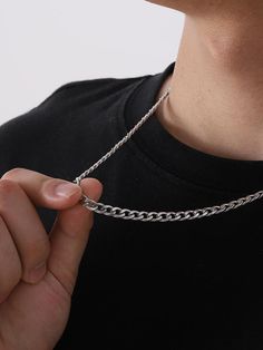 Guy Chains, Mens Neck Chains, Guy Jewelry, Mens Silver Chain Necklace, Chain Outfit, Guys Style, Men Chain, House Items, Silver Chain For Men